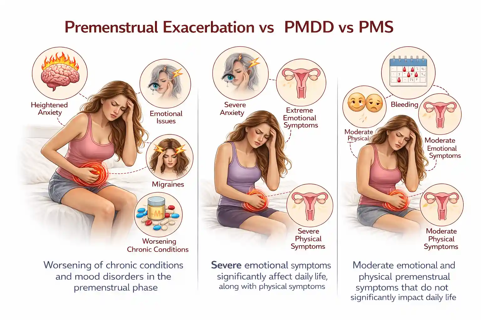 Premenstrual Exacerbation vs PMDD vs PMS