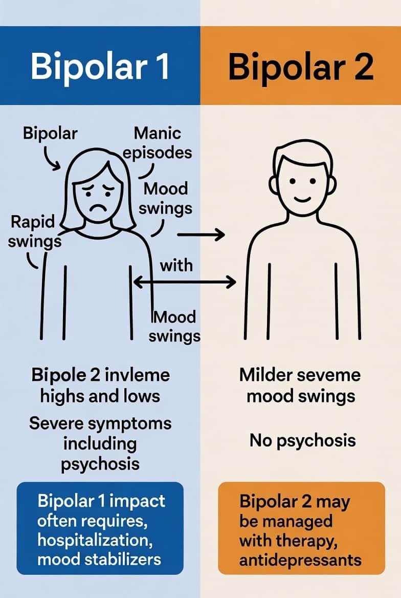 Bipolar 1 vs Bipolar 2 — Key Differences That Affect Treatment